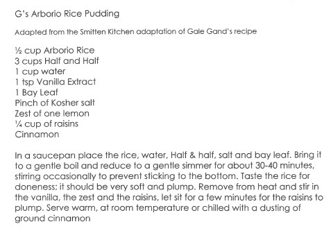 g's arborio rice pudding